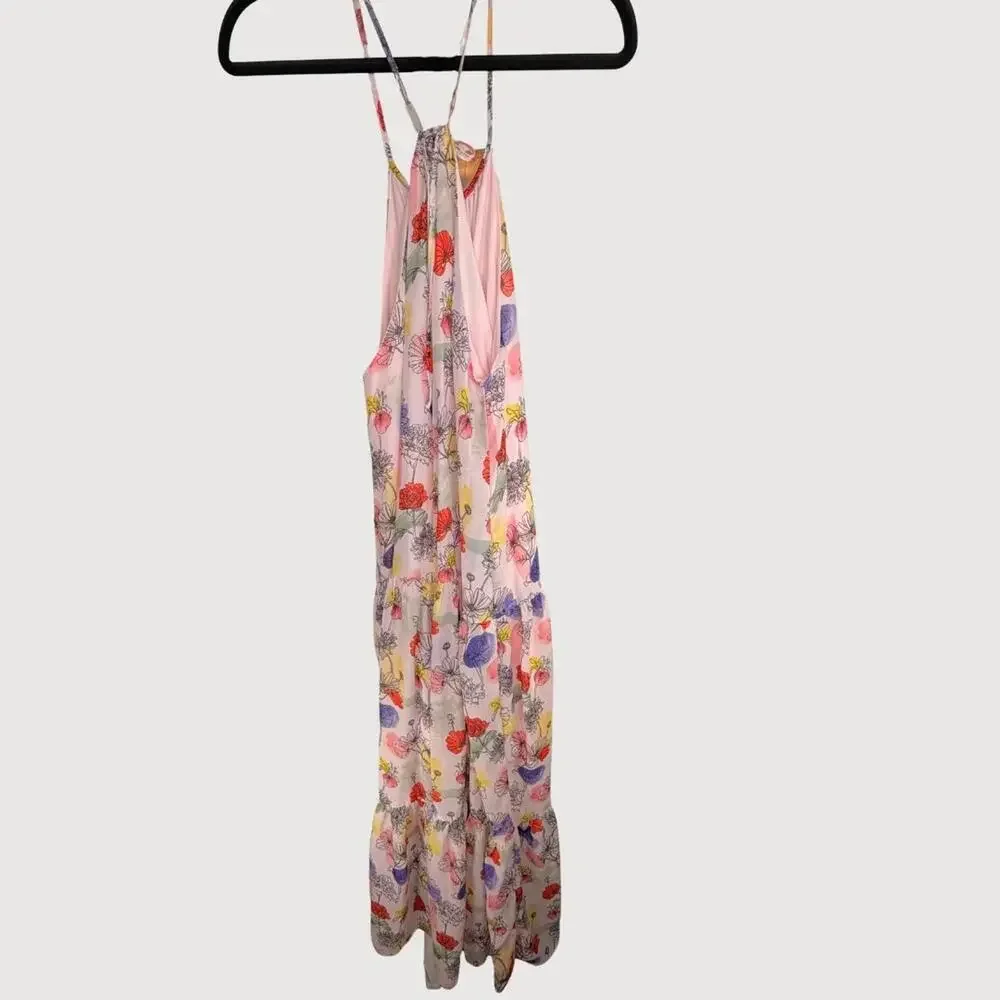 NSR Sofia Tiered Floral Maxi Dress M Blush Pastel Halter Cottagecore Spring - Picture 5 of 7